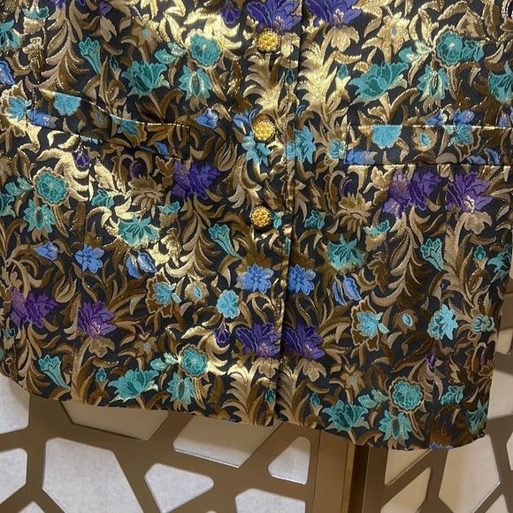 VTG Vintage Tapestry Foil HOLIDAY Button Long Sleeve Jacket Blazer Versace Vibe - Picture 7 of 12